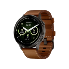 Смарт-годинник Garmin Venu 4 45 mm Slate with Brown Leather Band (010-03014-03)